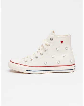 Tenisi mid-cut cu tinte in forma de inima Chuck Taylor All Star, Alb murdar