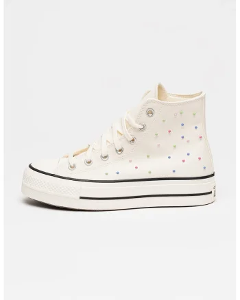 Tenisi mid-cut cu talpa flatform Chuck Taylor All Star, Alb murdar