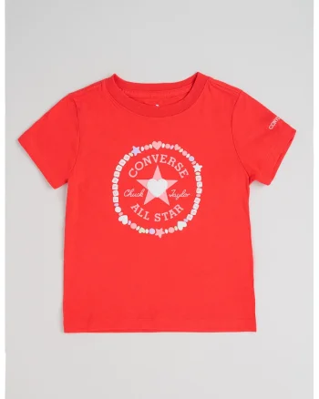 Tricou cu decolteu la baza gatului si imprimeu logo, Rosu