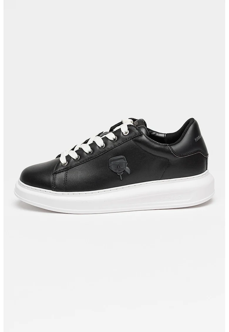 Pantofi sport din piele cu detalii cu logo, Negru/Alb optic