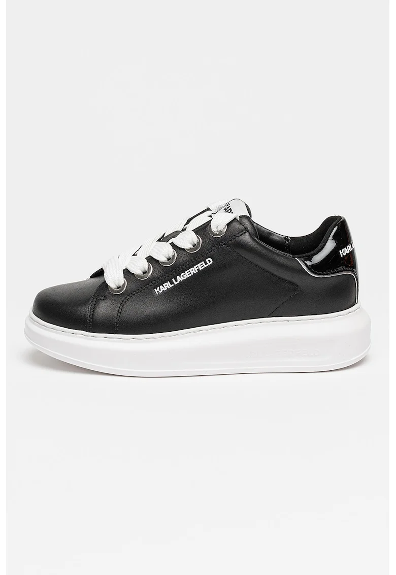 Pantofi sport cu aspect masiv si insertie din piele lacuita, Negru/Alb optic