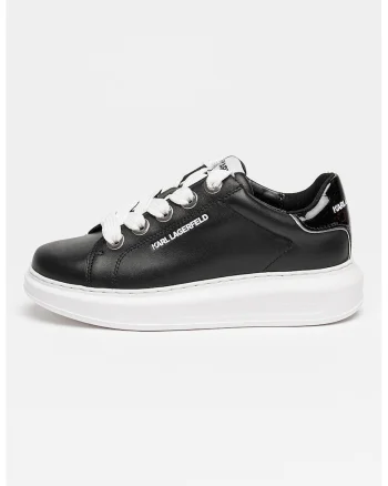 Pantofi sport cu aspect masiv si insertie din piele lacuita, Negru/Alb optic