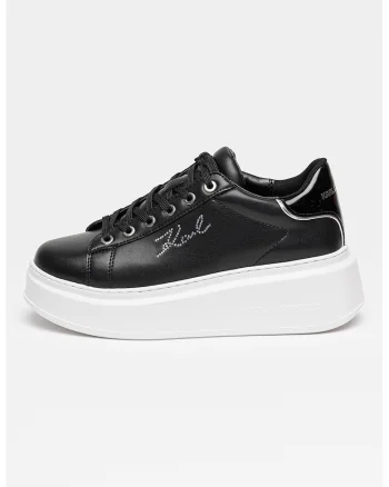 Pantofi sport din piele cu talpa wedge si logo cu strasuri, Negru/Alb optic