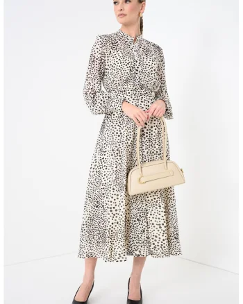 Rochie evazata cu buline, Crem
