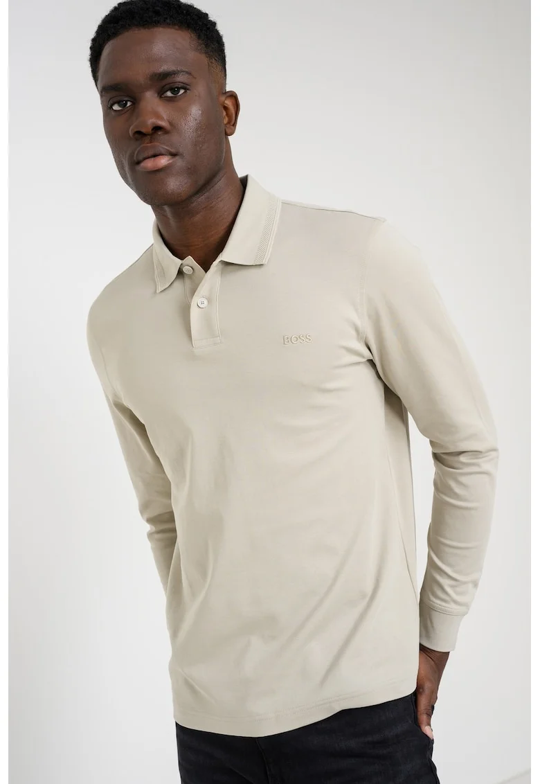 Bluza polo de bumbac Pe_Interlock, Bej