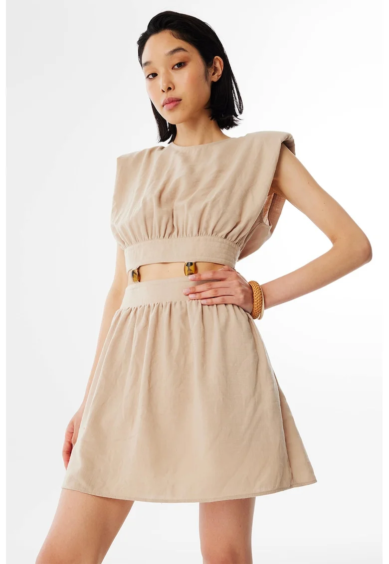 Rochie mini cu umeri intariti, Maro camel