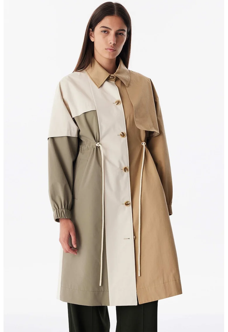 Trenci cu model colorblock, Verde pal/Maro camel/Alb murdar