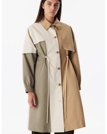 Trenci cu model colorblock, Verde pal/Maro camel/Alb murdar