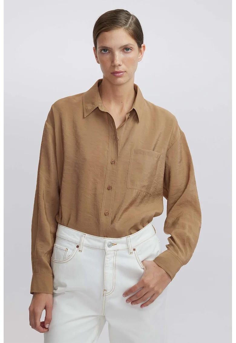 Camasa uni din amestec de modal, Maro camel