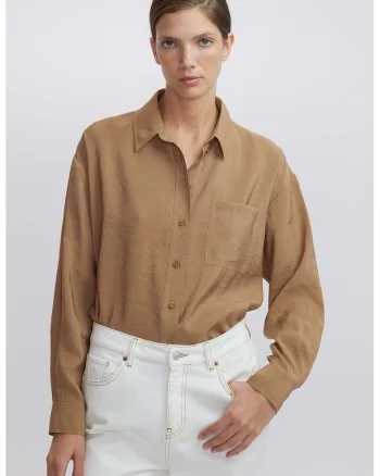 Camasa uni din amestec de modal, Maro camel