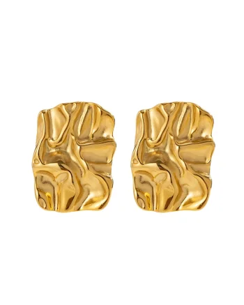 Cercei din otel inoxidabil, placat PVD cu aur 18K, cu pandantiv, design geometric, texturati