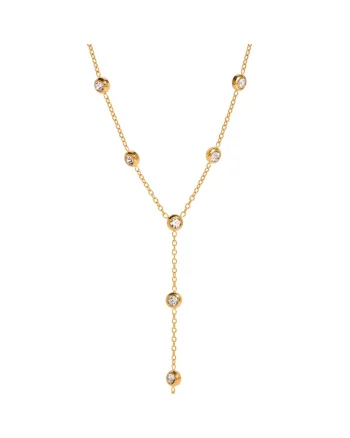 Colier dama din otel inoxidabil, placat PVD cu aur 18K, in format Y, design minimalist, lungime 56 +14 cm, prelungire + 5 cm