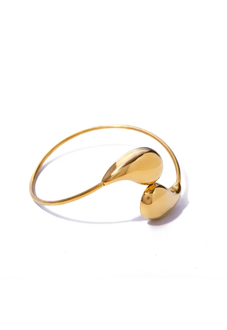 Bratara reglabila din otel inoxidabil placata cu aur galben 18K, design minimalist, diametru 6.23 cm