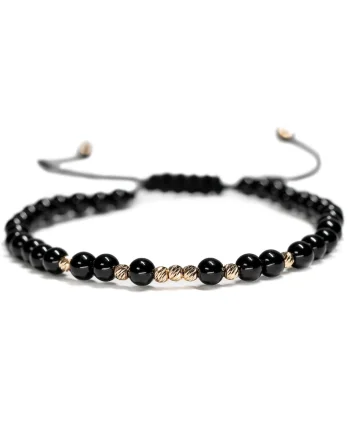 Bratara cu 9 bile de Aur 14k si pietre semipretioase Onix sfere, Ajustabila