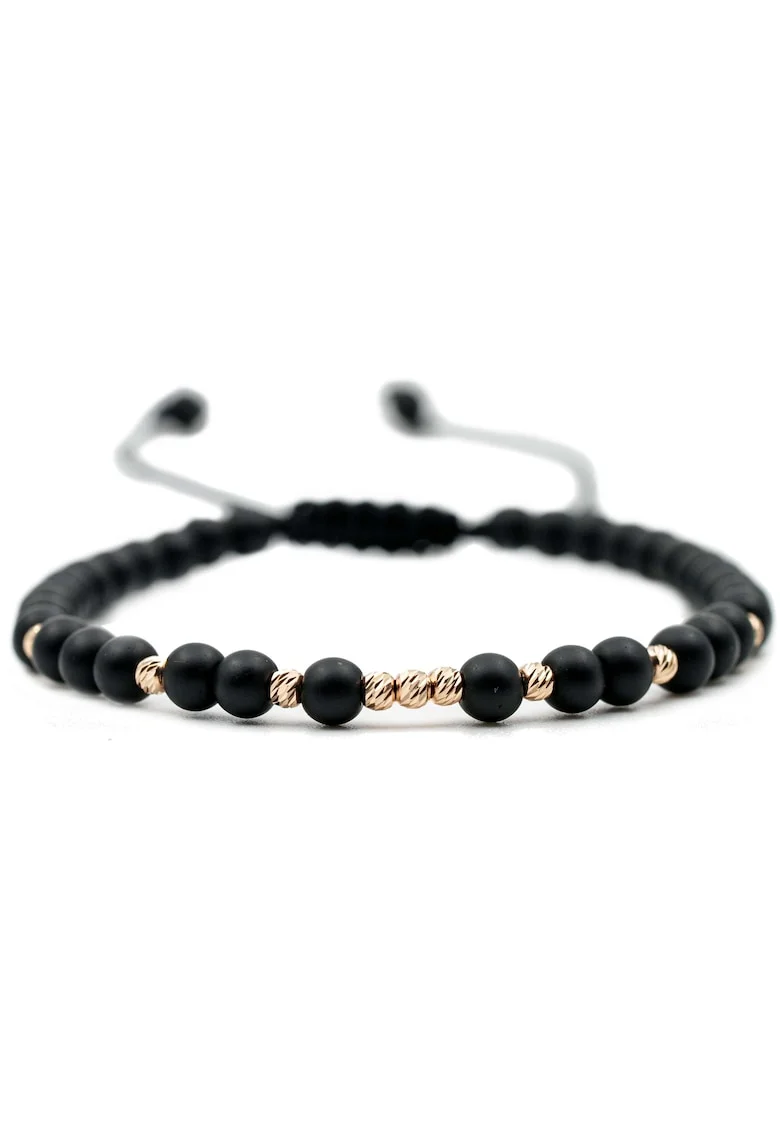 Bratara cu 9 bile de Aur 14k si pietre semipretioase Onix mat, Ajustabila