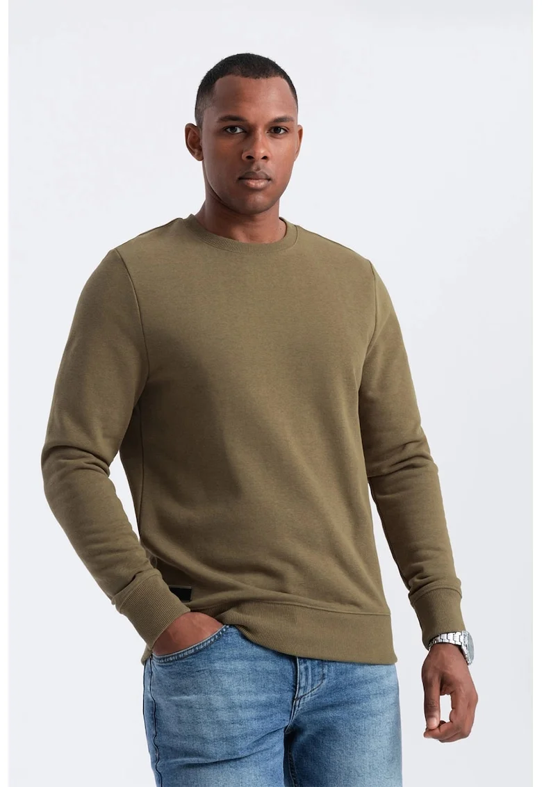 Bluza de trening din bumbac cu model uni, Verde masliniu