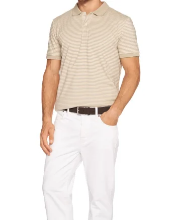 Tricou polo cu model si fenta cu nasturi, Maro nisip