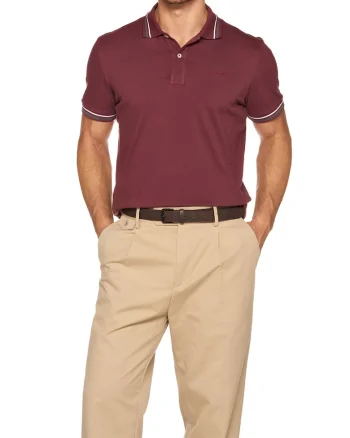 Tricou polo din bumbac cu model uni, Visiniu