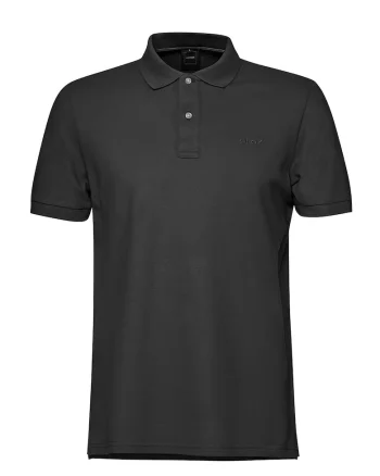 Tricou cu guler polo si broderie logo discreta, Negru