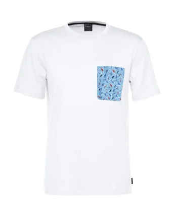 Tricou cu imprimeu grafic si buzunar aplicat, Alb optic