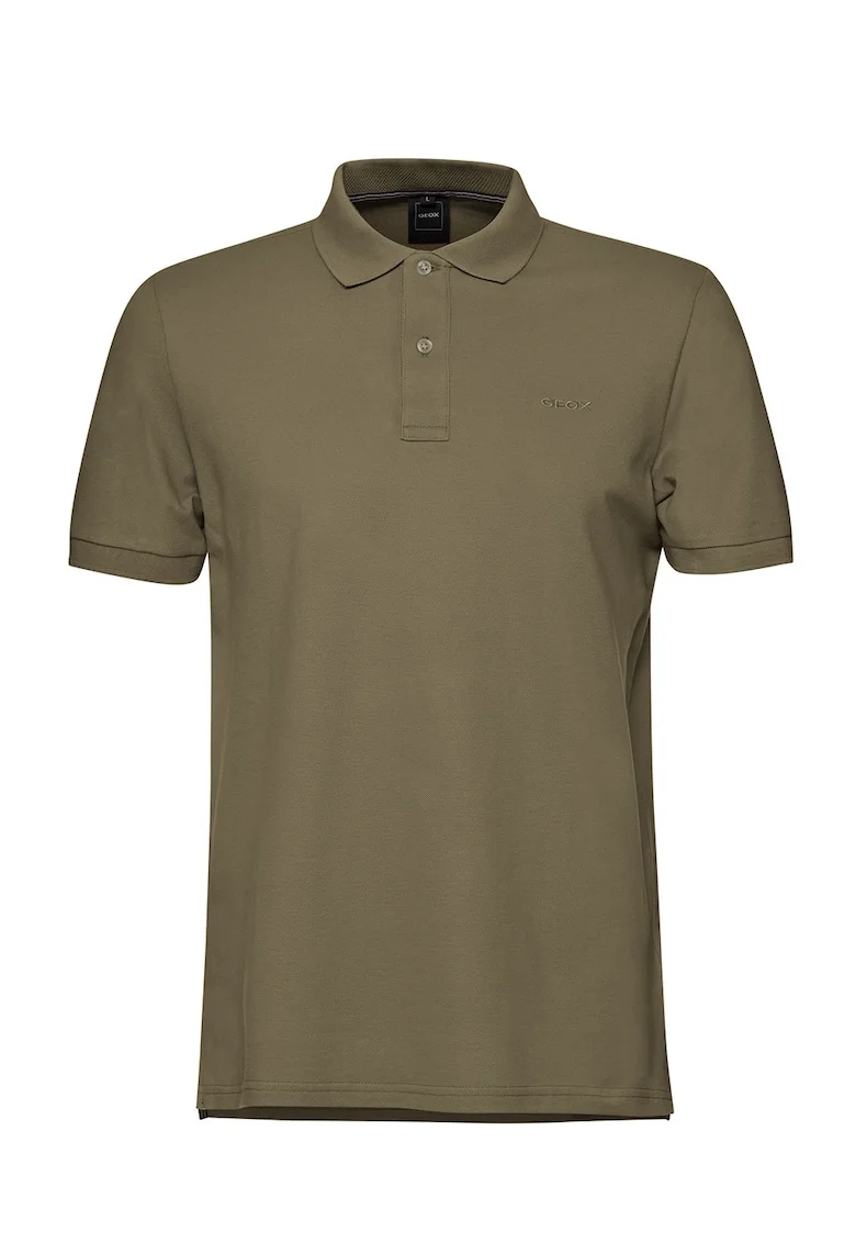 Tricou cu guler polo si broderie logo discreta, Verde masliniu