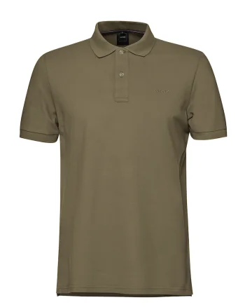 Tricou cu guler polo si broderie logo discreta, Verde masliniu