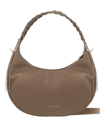 Geanta semiluna din piele cu bareta de umar, Maro taupe/Maro taupe deschis