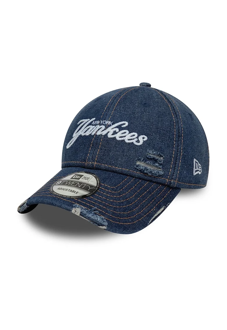 Sapca din denim cu detalii cu aspect deteriorat 9Twenty NY Yankees, Bleumarin