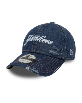 Sapca din denim cu detalii cu aspect deteriorat 9Twenty NY Yankees, Bleumarin