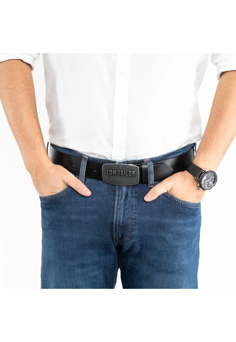 Cureaua Barbati,  TG1060R01/791, Regular Fit, Cu Catarama Metalica, Design Clasic, Pentru Pantaloni, Blugi, Pantaloni Scurti, 100% Piele Naturala, 90 Cm, Negru