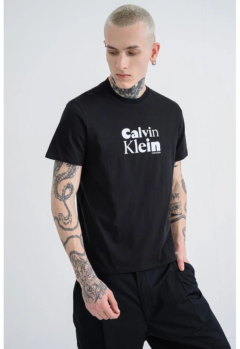 Tricou regular-fit cu decolteu la baza gatului, Alb/Negru