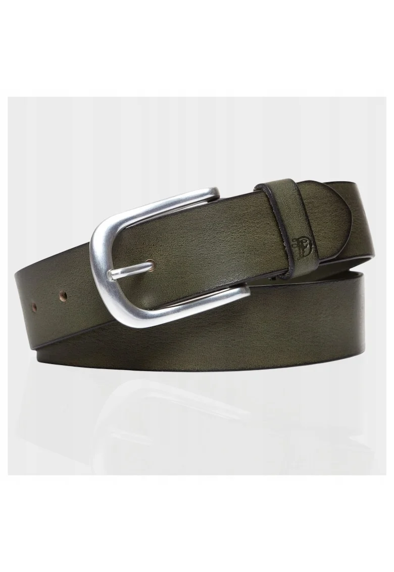 Cureaua Barbati,  TM0174H51, Regular Fit, Cu Catarama Metalica, Design Clasic, Pentru Pantaloni, Blugi, Pantaloni Scurti, 100% Piele Naturala, 90 Cm, Verde