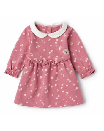 Rochie bebe fetite iDO din fleece de bumbac cu imprimeu floral si volan