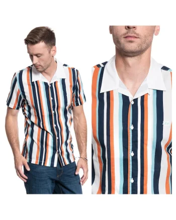 Camasa Barbati,  SS Bowling Shirt, Regular Fit, Maneci Scurti, Design Clasic, Cu Nasturi, Bumbac, Marime M, Portocaliu