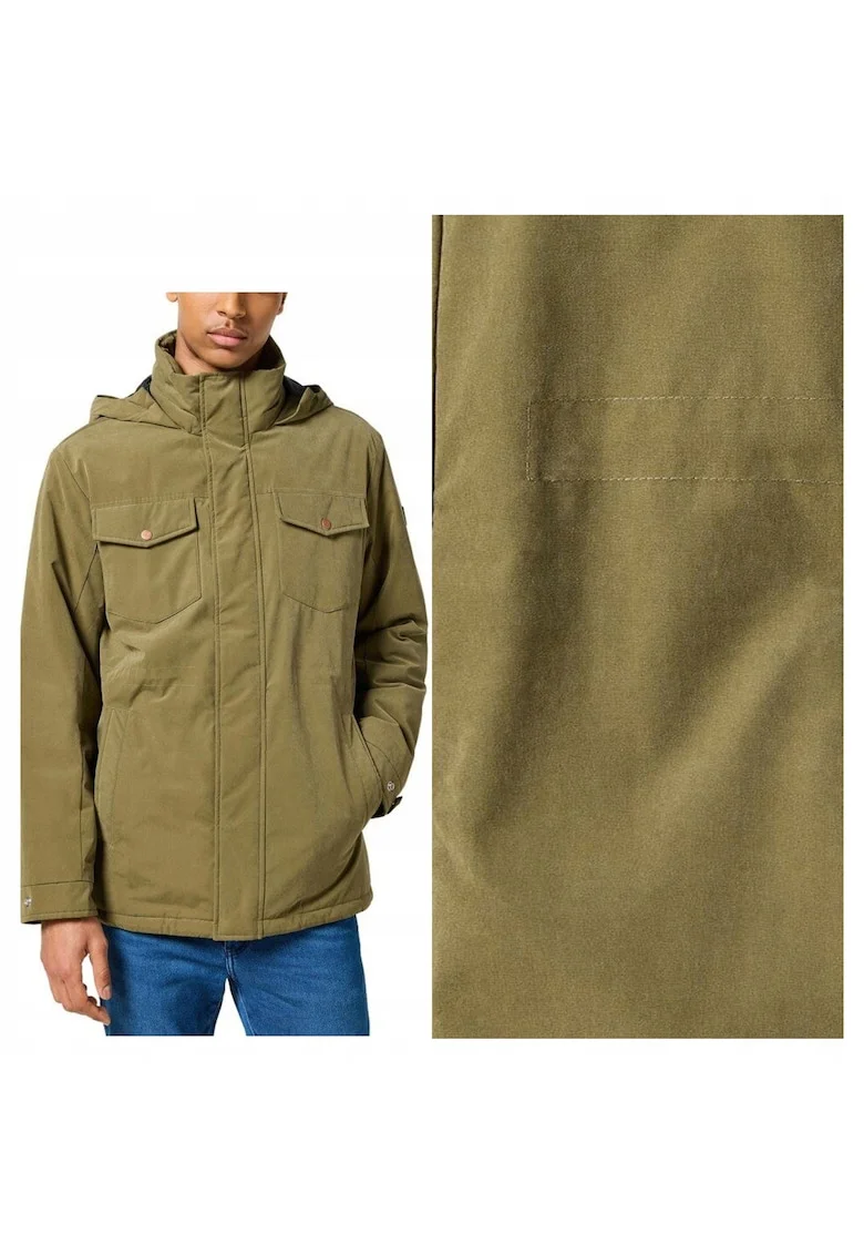 Jacheta Barbati,  Winter Jacket, Regular Fit, olDesign Clasic, Cu Gluga, Fermoar, Bumbac, Verde, Verde