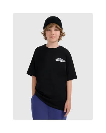 Tricou copii,  oversize, negru, bumbac, cu imprimeu,