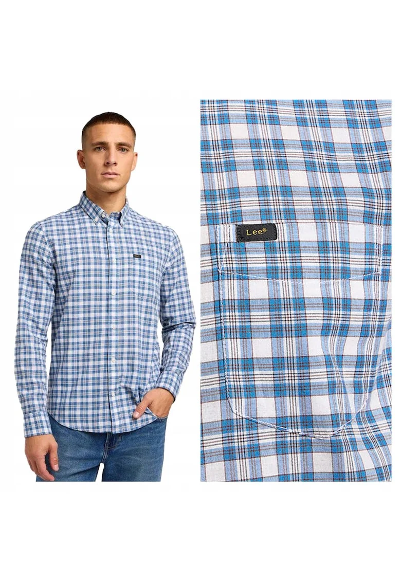 Camasa Barbati,  Button Down, Regular Fit, Maneci Lungi, Cu Nasturi, Design Clasic, Bumbac, Marime M, Albastru