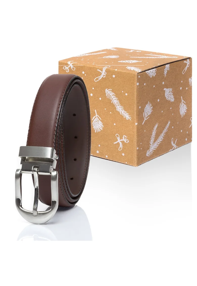 Cureaua Barbati,  Vanzetti Belt, Regular Fit, Cu Catarama Metalica, Design Clasic, Pentru Pantaloni, Blugi, Pantaloni Scurti, 100% Piele Naturala, 110 cm, Maro
