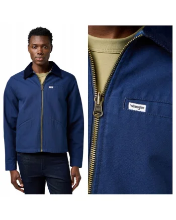 Jacheta Barbati,  Utility Jacket, Regular Fit, Cu Guler, Fermoar, Caldura fewqgSi Confortabila, Maneci Lungi, Bumbac, Albastru, Albastru