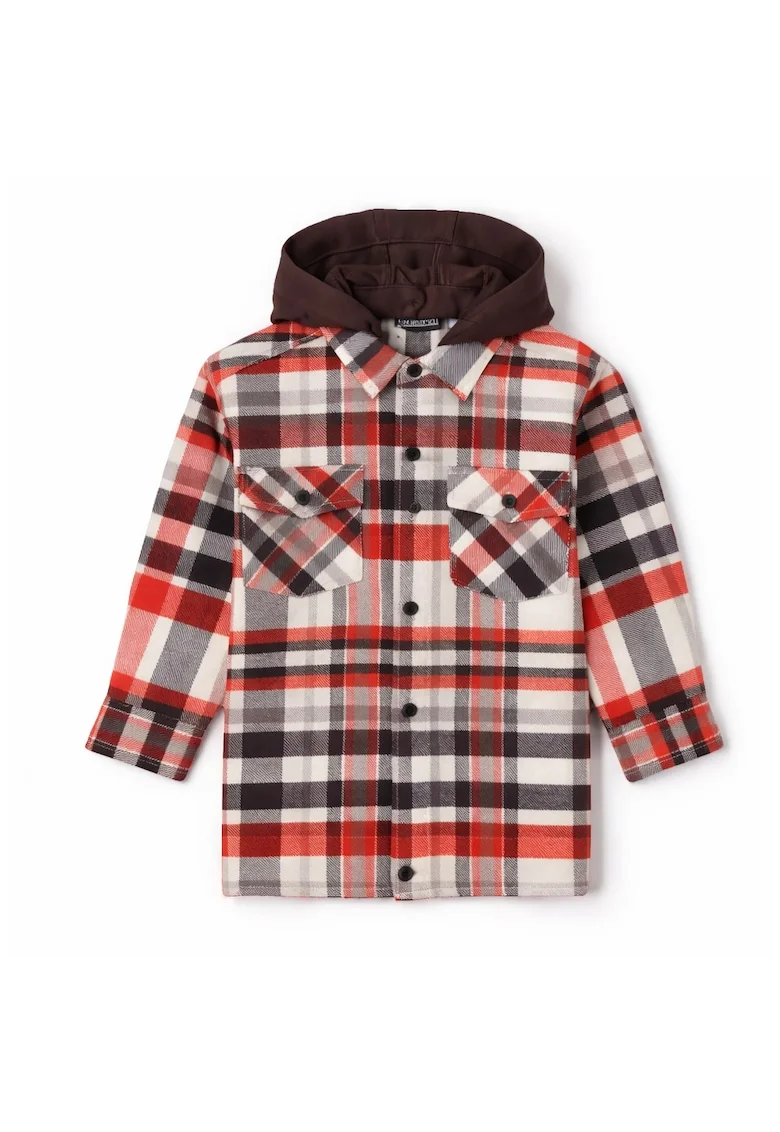 Camasa  pentru baieti model in carouri cu gluga detasabila bumbac croiala oversized