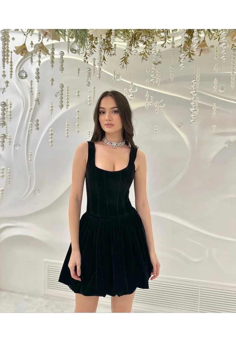 Nympha Cloting, Corset din catifea cu betele groase Lya, Negru