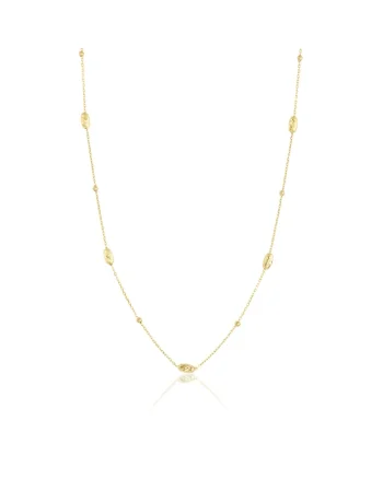 Colier din Aur Galben de 18 k cu Bile si Bile Diamantate Ovale,  2.30g