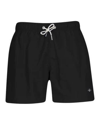 Pantaloni scurti de baie cu buzunare si snur, Negru