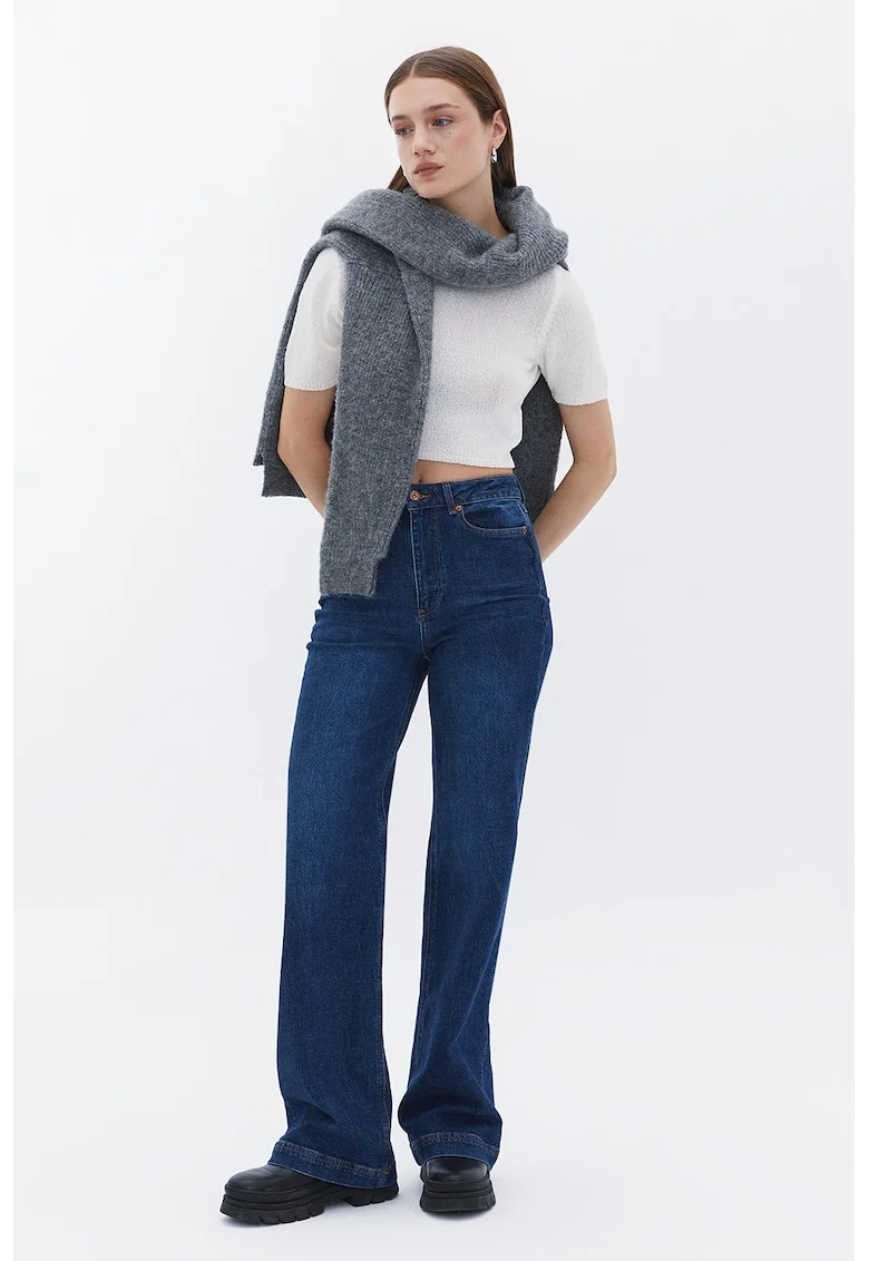 Tricou tricoat fin crop, Alb optic