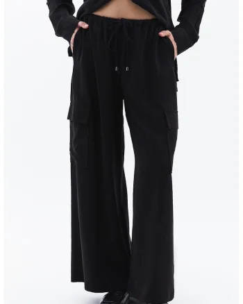 Pantaloni cargo din lyocell cu snur in talie, Negru