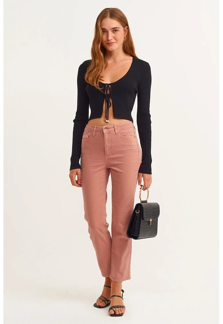 Pantaloni crop cu croiala dreapta, Roz prafuit