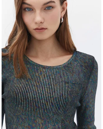 Pulover crop din amestec de bumbac, Multicolor