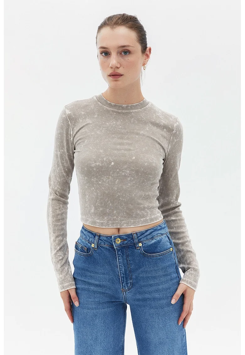 Bluza straiata cu croiala slim-fit si aspect decolorat, Maro taupe deschis