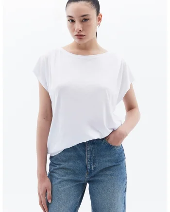 Tricou din bumbac si modal cu model uni, Alb