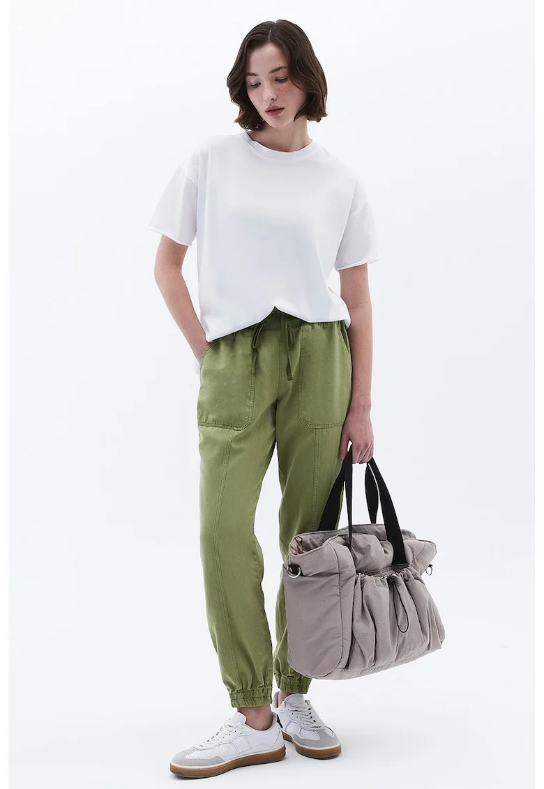 Pantaloni jogger din amestec de lyocell, Verde sparanghel